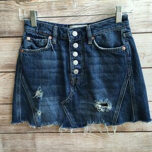 We The Free Distressed Denim Skirt - Blue
